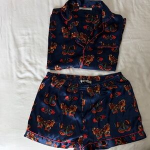 Elegant Navy Butterfly Print Pajama Set